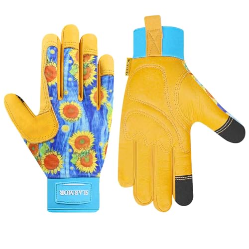 Image of Leather-Gardening-Gloves for Women - Thorn-Proof Work-Gloves with Touch Screen for Weeding, Digging, Planting,Pruning Yard garden Gloves -Medium