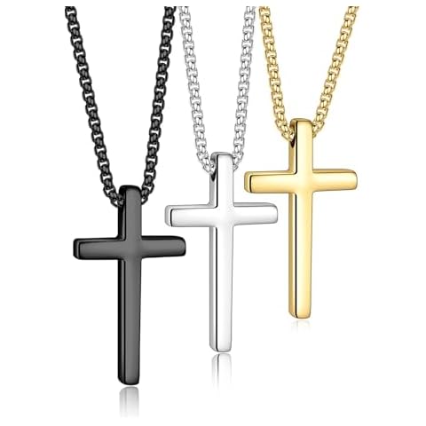 Yooblue Gifts for Women Men - Birthday Gifts for Women Men, Christian Gifts, Religious Gifts, Silver Black Gold Stainless Steel Cross Pendant Necklace for Men Women Cross Jewelry Cover