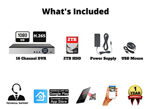 Evertech 16 Channel H.265 H.264 Security Dvr With 2Tb Hard Drive Tvi Cvi Ahd Analog Cctv Surveillance Camera Digital Video Recorder 2Tb Hdd Memory Easy Remote Monitoring #TOP4