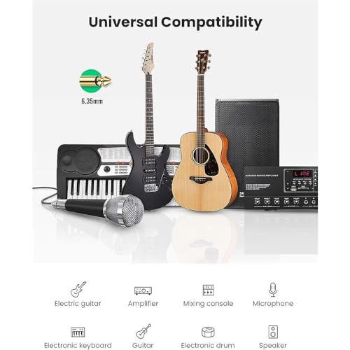 MPOWER Cabo de Áudio Guitarra Violão 6.35mm Macho-Macho 1 Metro Preto Conectores Banhado a Ouro Plug