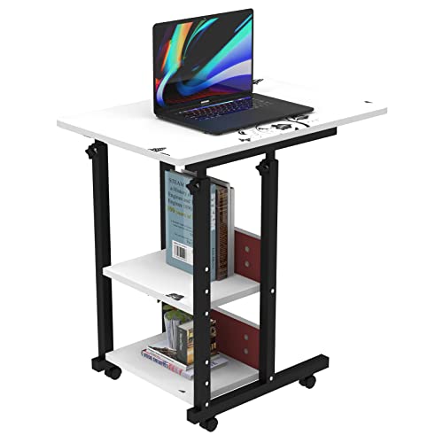 Table d'appoint avec roulettes,Table Multiusage avec 4 roulettes et 2 Étagères de Rangement Bureau d'ordinateur réglable en Hauteur Table de lit Bureau Debout Mobile Pour chambre,salon (Style 1)