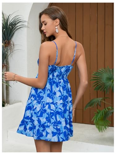 Image of Floerns Women's Swiss Dots Sleeveless Ruched Bust Ruffle Hem Cami Short Dress
