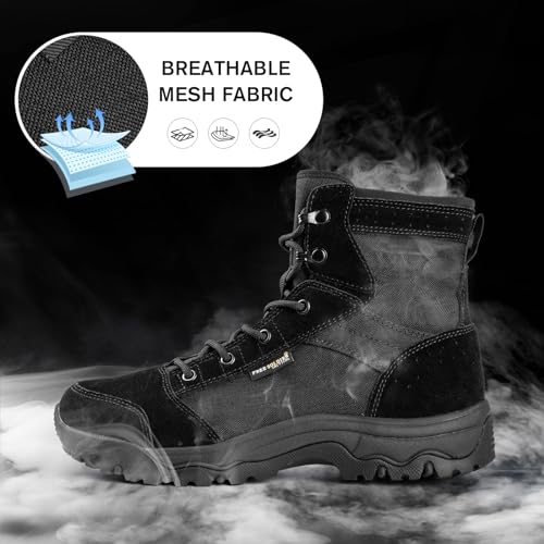 FREE SOLDIER Men's Tactical Hiking Boots 6 Inches Lightweight Breathable Work Boots Military Desert Boots(Black 11)3