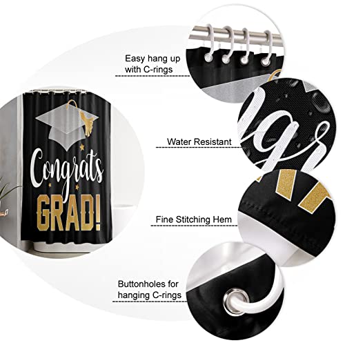 4 Pcs Shower Curtain Sets, Graduation Season Celebration Bachelor Cap Bathroom Decor Set Waterproof Shower Curtain 66" X 72" With 12 Hooks Non-Slip Bath Mat Toilet Lid Cover U-Shape Contour Rug #TOP5