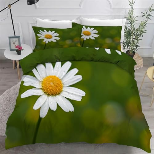 Housse de couette 160x200 fleurs avec 2 taies d'oreiller en microfibre