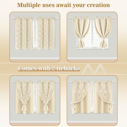 Image of Yinhua Double Layer Kitchen Curtains 36 Inch Length Beige Blackout Curtains for Kitchen Rod Pocket Short Curtain for Windows, Small Window Curtain for Bathroom, Living Room, 2 Panels