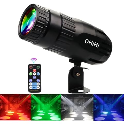 Pinspot Light for Disco Ball, OHiHi 15W RGBW LED Pinspot Beam Spot Lights, Remote Control Spotlight DJ Stage Lighting, for Mirror Ball Club Bar Band Show Party Cover