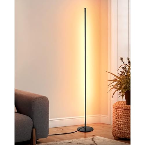 DEWENWILS Floor lamp, 1100Lumen Modern Dimmable Corner Floor Lamp with 3000K Warm Light & Foot Switch, 57.5" Tall Standing Lamp for Living Room, Bedroom, Silver