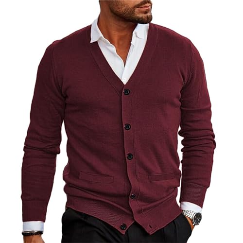 Mens Loose Button Up Knit Cardigan Soft Lightweight V-Neck Long Sleeve Sweater Basic Designed Knitted Outwear