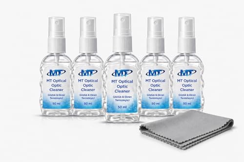 Kamera, 5 Adet Gözlük Camı Temizleme Spreyi -Bez Hediye Mikrofiber- Lensi Temizleme, Tv Ekranı Temizleme, 50 ml