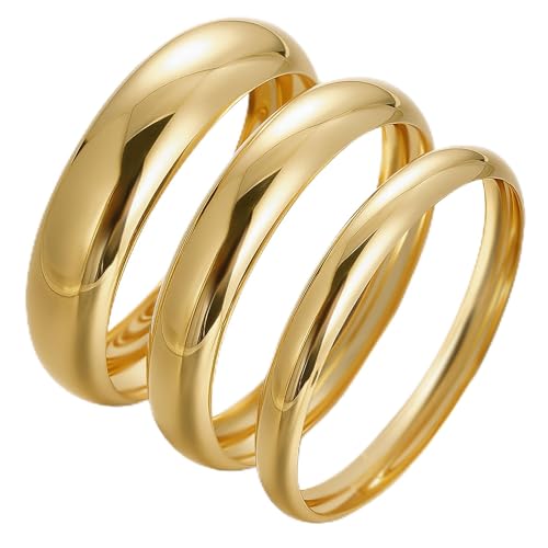 Image of Chunky Gold Bangle Bracelets for Women, Dainty 14k Gold Plated Big Stackable Bangles Set, Trendy Statement Cuff Bracelet Stack Fashion Jewelry Gifts