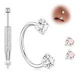 DAI JY Anillo de nariz de herradura de titanio de 20 g, 18 g, oro y plata, doble gema, para mujer, anillos de tabique, 7 mm, 8 mm, hipoalergénicos, aretes de aro para cartílago, hélice, fosa nasal