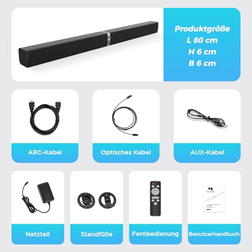 HoYLluDLL 2.0-Kanal Soundbar für TV Geräte, 32 Zoll Teilbare 2-in-1 Soundbar für TV Soundbar Bluetooth mit 3 EQ-Modi und 3D Surround Sound, TV Lautsprecher Soundbars mit ARC/Optisch/Aux, 1pcs