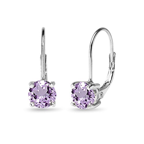 Sterling Silver 6mm Round-Cut Amethyst Leverback Earrings