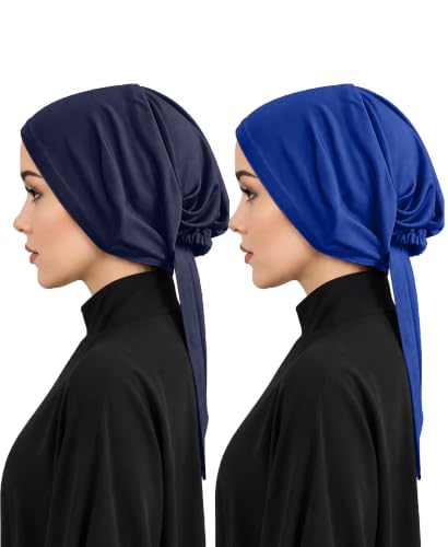 Image of Mehar Women's Hair Ponytail Cap Set of 2 | Soft Stretchable Polyester Hijab Inner Cap | Adjustable Tie-Back | Scarf & Helmet Inner | One Size Fits All