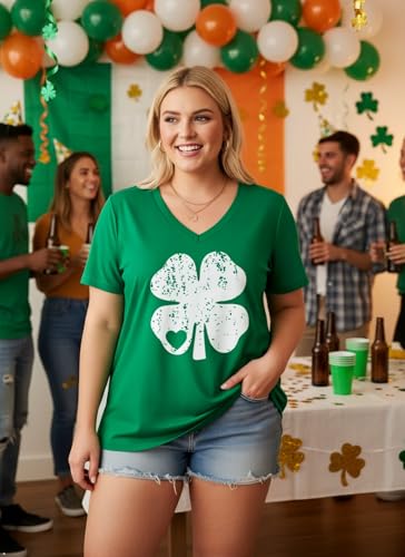 Image of ForHailey Women's Plus Size Short Sleeve Tee Shirt V Neck Basic Ladies Loose Fit T Shirt 1X-5X