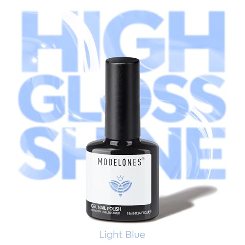 Image of modelones Powder Blue Gel Nail Polish Ligh Blue Pastel Nail Poish Soak Off Pastel U V DIY Gel Nail Manicure 15 ML