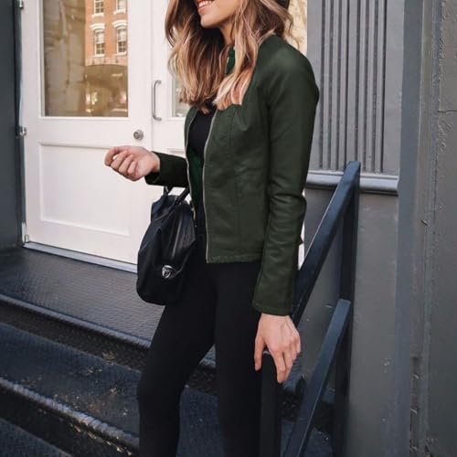 Women's Slim Faux Leather Moto Biker Jacket - Long Sleeve Zipper Design For A Stylish And Edgy Outerwear Look3