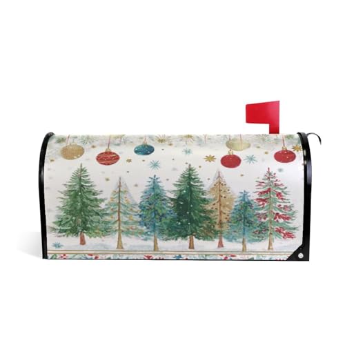 Kcldeci Christmas Trees with Snowflakes Mailbox Cover Magnetic Mailbox Wraps Post Letter Box Cover for Garden Yard Home Decor Standard Size 21" x 25"
