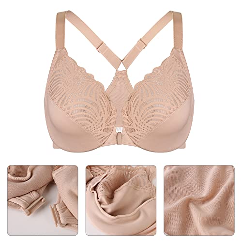 Image of Lemorosy Women's Full Figure Front Closure Racerback Underwire Everyday Bra | Plus Size, Lace, Unpadded