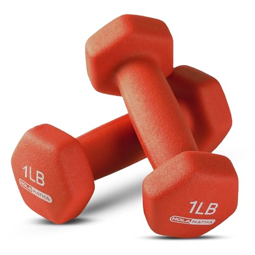 HolaHatha Neoprene Dumbbell Weights Set with Rack, 12 Lbs, Blue/Red - image 7