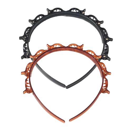 2 Pack Clip Headband,Headband With Clips,Hair Band Headbands,Women Butterfly Hairband,Women's Bands Braided,Girls Hairpin Twist,Bangs Claw Curly,Grip Hairbands Hairstyle,Girls Styling Accessories