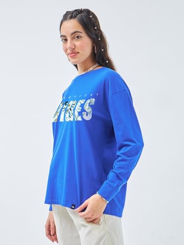 Image of Bewakoof Women's 100% Cotton Graphic Print Oversized Fit Round Neck T-Shirt