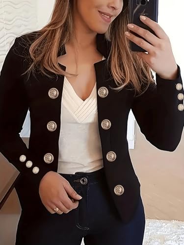 Cozy Chic Black Button-Down Jacket for Women - Perfect for Fall and Winter Adventures in Size Large - Image 2