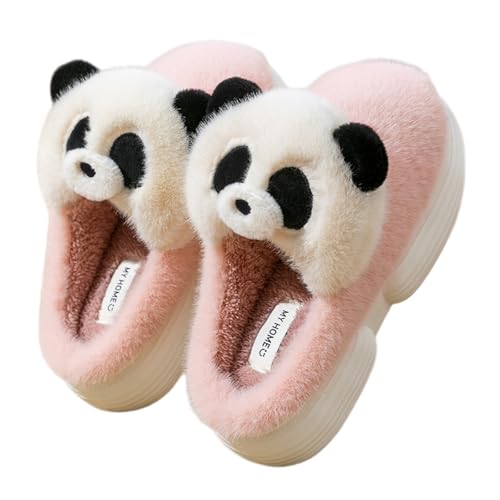 Panda Plush Cotton Slippers - Plush Thick Cotton Slippers - Womens Non slip Indoor and Outdoor Universal Gift Slippers (Pink 4-8 Adult Women 7 Numeric Range US Footwear Size System 8 Medium)