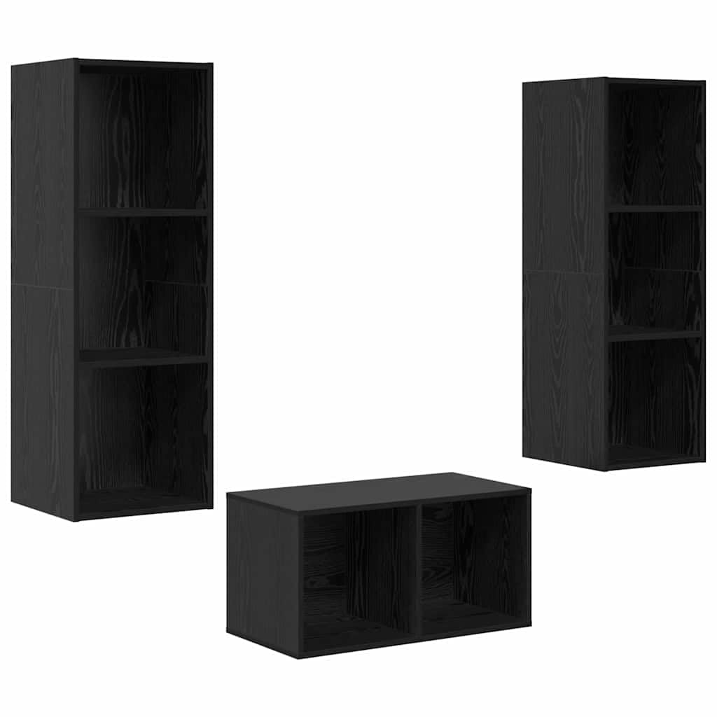 Set 3 Mobili TV da Parete RovereNero Legno Ingegnerizzato | Tre pensili sospesi salvaspazio per il soggiorno con sette ripiani interni per organizzare console e accessori.
