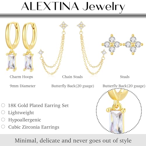 Gold Chain Stud Earrings for Women Trendy Minimalist 14K Gold Small Huggie Hoop Birthstone Earring Sets for Multiple Piercing Hypoallergenic Earring Stacks4