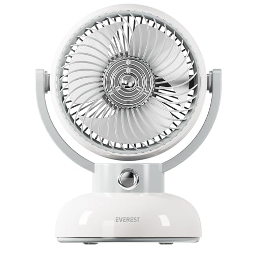 Fan; Everest Masaüstü USB Mini, 4 İnç Sessiz Led Işıklı Retro Vantilatör, 1200 mAh Şarj Edilebilir Bataryalı 3 Kademeli Taşınabilir Fan