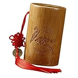Kisangel Hucha de Bambú Natural Estilo Chino con Diseño Tallado Almacenamiento Compacto para Monedas Adorno de Escritorio y Decoración para Hogar Capacidad Pequeña con Tapa Plana y Nudo