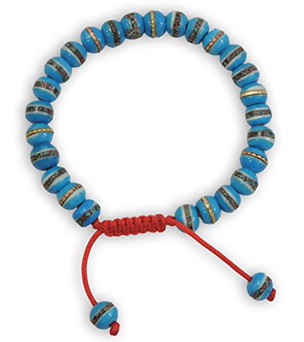 Hands Of Tibet Tibetan Prayer Mala Embedded Medicine Bracelet Yoga Healing Beads Adjustable Wrist Mala for Meditation Many Color Choices (Sky Blue)