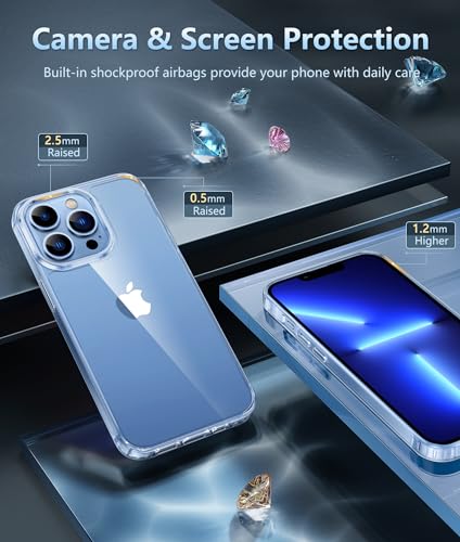 Image of FNTCASE for iPhone 13 Pro Case: Clear Phone Cases Compatible with Magsafe Slim Anti Yellowing Military Grade Drop Protection Rugged Shockproof Protective Transparent Cell Phone Cover (B-Clear)