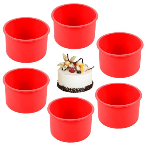 YCFAIIKG 6 Pezzi Stampo Torta Silicone Rotonde, 4 Pollici Rosso Antiaderenti e Rilascio Rapido, per Torta al Cioccolato, Gelatina, Budino (A)