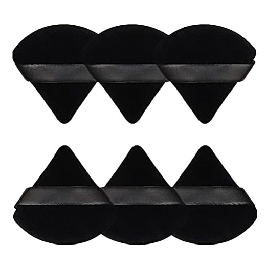 Pimoys 6 Pcs Powder Puff Face Soft Triangle Makeup Puff Velour Makeup Sponge Stocking Stuffers for Loose Powder (Black)