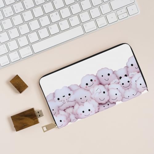 Monedero de mano largo para teléfonos móviles monedas y llaves con estampado de nubes 6