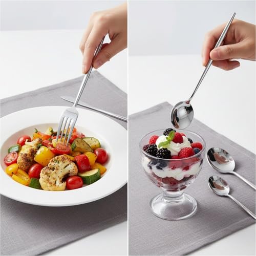 Image of 30 Pcs Silver Cutlery Set for Dining Table the Perfect Lightweight Silim Handle Tableware Including Dinner Spoon, Dinner Fork, Dinner Knife, Dessert Spoon & Dessert Fork
