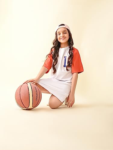 Image of LILPICKS Girls Colorblock Trapeze Drop Shoulder Dress (White Orange)