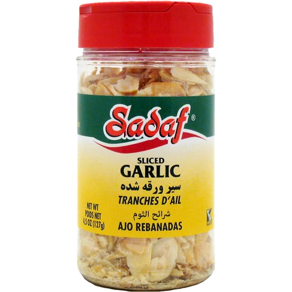 Sadaf Dried Garlic Sliced - Garlic for Cooking & Food Seasoning - Kosher & Vegetarian - 4.5 oz Bottle with Shaker Top