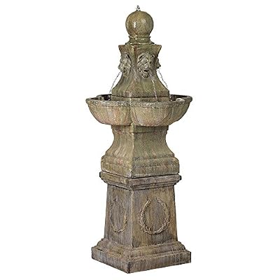 Tuscan Garden Pedestal Rustic Outdoor Floor Tiered Water Fountain 54" High Bubbler Lion Heads for Garden Patio Backyard Deck Home Lawn Porch House Relaxation Exterior Balcony - John Timberland