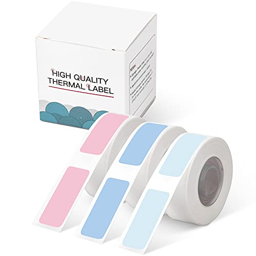 D30 Étiquettes de mémorisation Étiquettes thermiques Étiquettes adhésives Papier autocollant à utiliser à l'école, à la maison, au bureau, au nom, 12mm*40mm 125 étiquettes/rouleau (rose, bleu) Cover