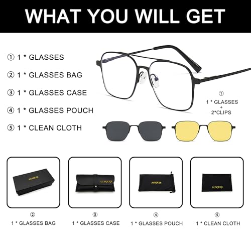 Image of 3in1 Magnetic Clip On Sunglasses Polarized For Women Mens Blue Light Glassess Aviator Stylish Eyewear for Drivers