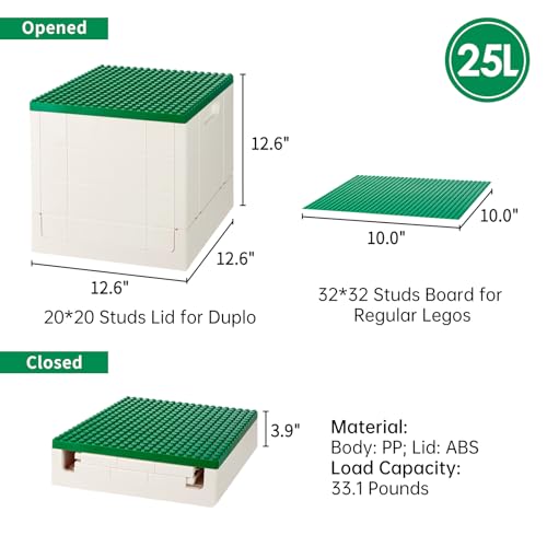 SHIMOYAMA Collapsible Storage Box with Large Building Base for Duplo Blocks, 26 Qt. Foldable Storage Bin (Dark Green) by SHIMOYAMA - Used condition - Image 3