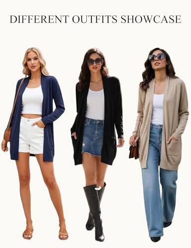 Image of GRACE KARIN Long Cardigan for Women Lightweight Open Front with Pockets | Oversized Cardigan Sweaters for Women, Soft Knit, Casual Fall Clothes, Layering Piece for Fall, Winter & Office Wear