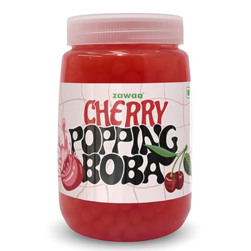 ZAWAA Foods Cheery Fruit Popping Boba Pearls 1kg – Bursting Boba for Bubble Tea - Cheery Fruit Flavor | Includes 10 Paper Straws