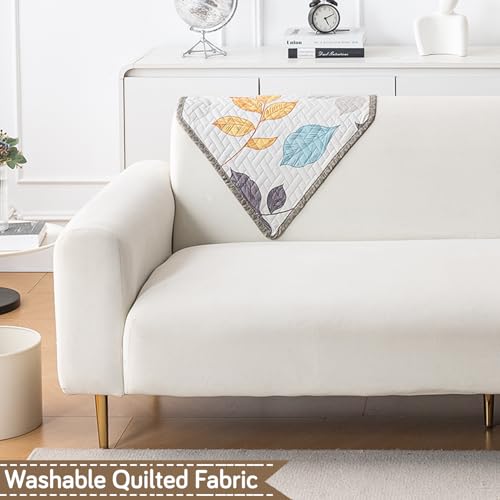 Image of HOKIPO 'HomeHues Series' Quilted Printed Sofa Back Cover, Pack of 1, Multicolor Leaves (IN-898-S-D2)