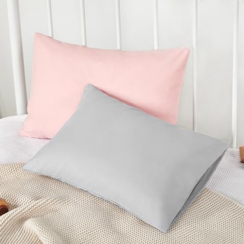 Image of TILLYOU Toddler Pillowcase 2 Pack with Envelope Closure,13 inch x 18 inch Silky Soft Microfiber Travel Kids Pillowcase for Boys and Girls,Gray & Pink