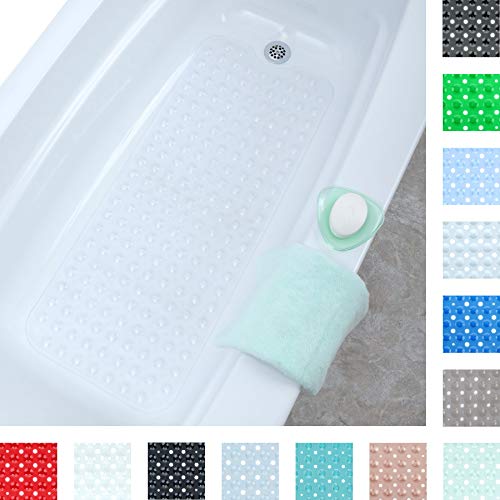 SlipX Solutions Clear Extra Long Bath Mat Adds Non-Slip Traction to Tubs